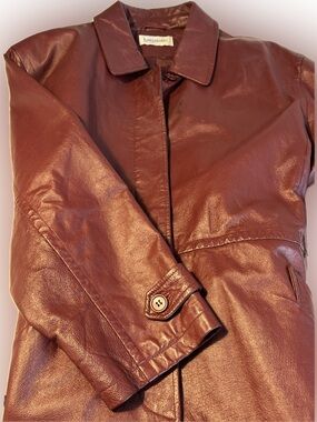 Vintage 70s Bagatelle Red Oxblood Leather Car Coat  XL